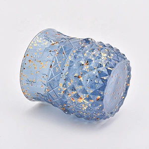 Wholesales Blue embossed decorative glass candle holder