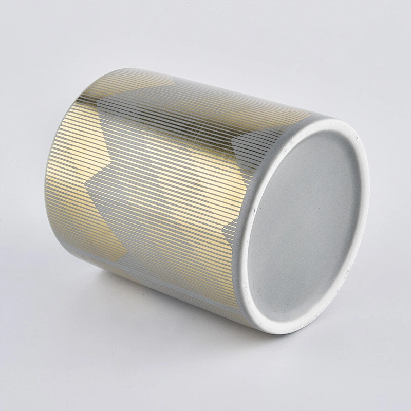 Matte Grey Ceramic Candle Jar With Custom Gold Printing