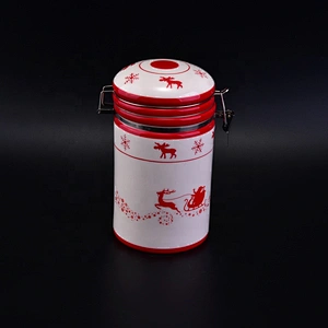 Vintage tea light ceramic candle jars with metal lid christmas