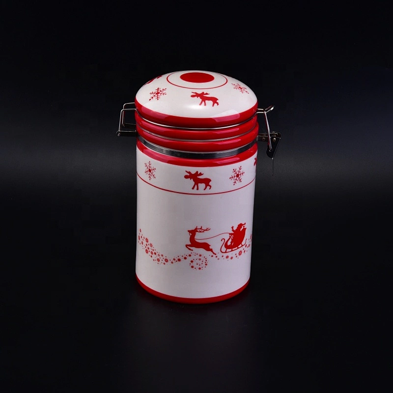 Vintage tea light ceramic candle jars with metal lid christmas