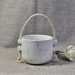 10oz 20oz Sunny chinese scented empty ceramic candle vessel with hemp rope