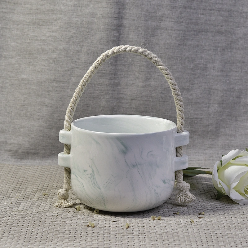 10oz 20oz Sunny chinese scented empty ceramic candle vessel with hemp rope