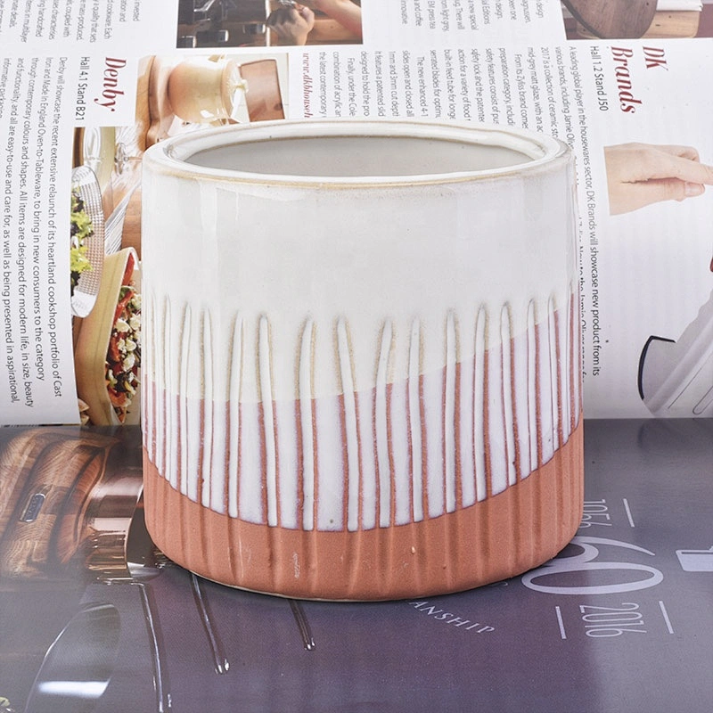 Home decor religious striped ceramic candle canister