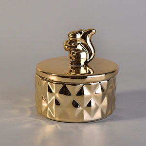 Gold Ceramic Candle Vessels With Animal Lid