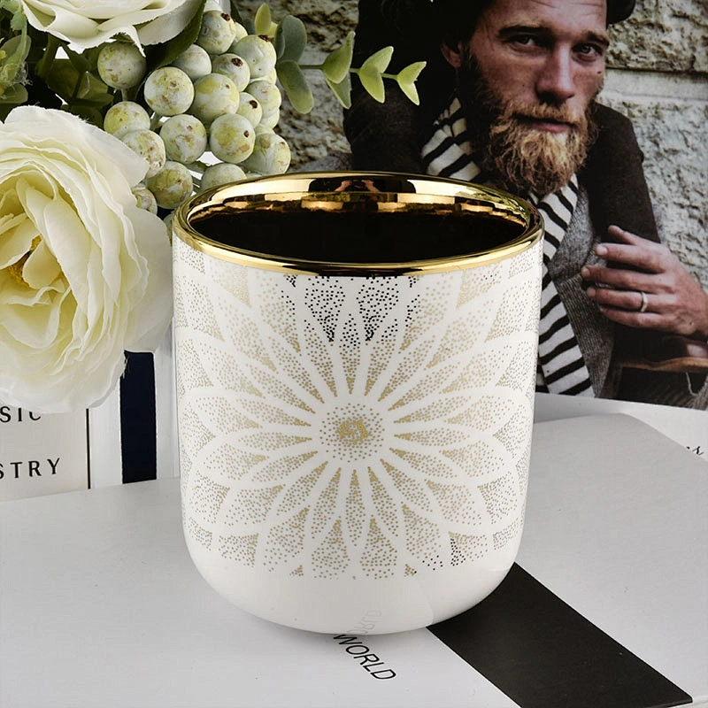 Suppliers white luxury votive empty electroplated ceramic candle jars