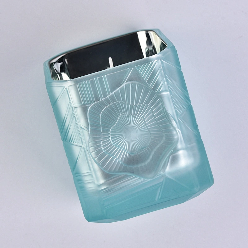 Sunny custom blue square luxury glass holder for candle making 8oz 10oz 11oz