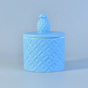 Wholesales blue soy wax ceramic candle jar with lids