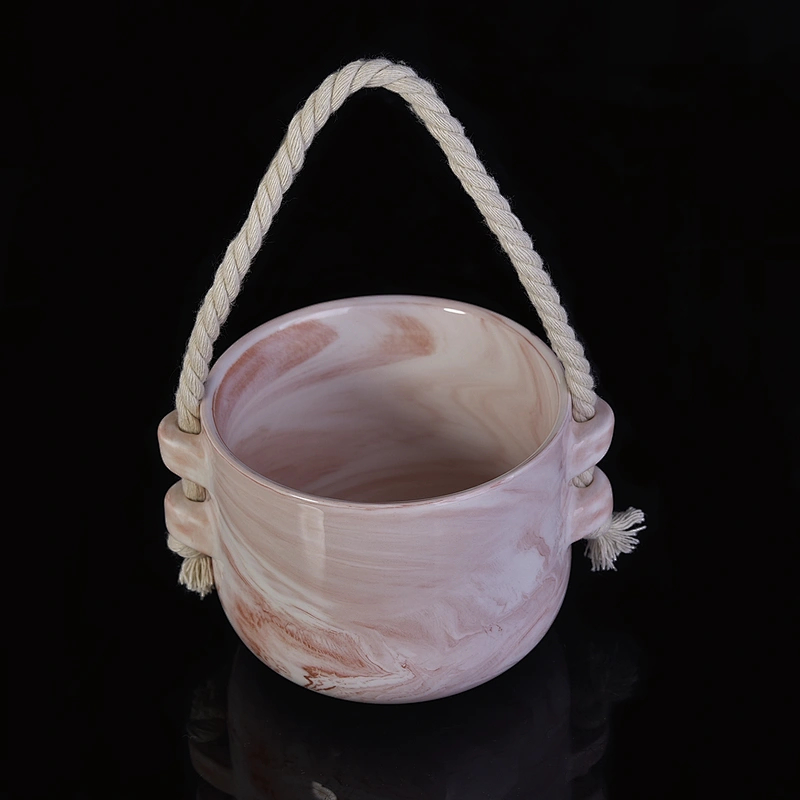 10oz Sunny pink decorative custom empty ceramic candle jar with hemp rope