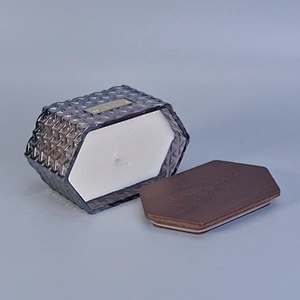 10oz 20oz Sunny Hexagon woven glass candle jars with wood lids