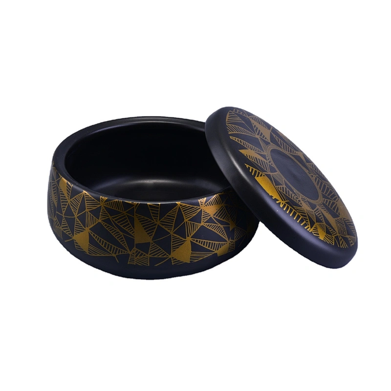 Wholesales black tealight scented ceramic candle holder with lid
