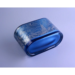 Chinese Custom blue glass candle containers 12oz 14oz