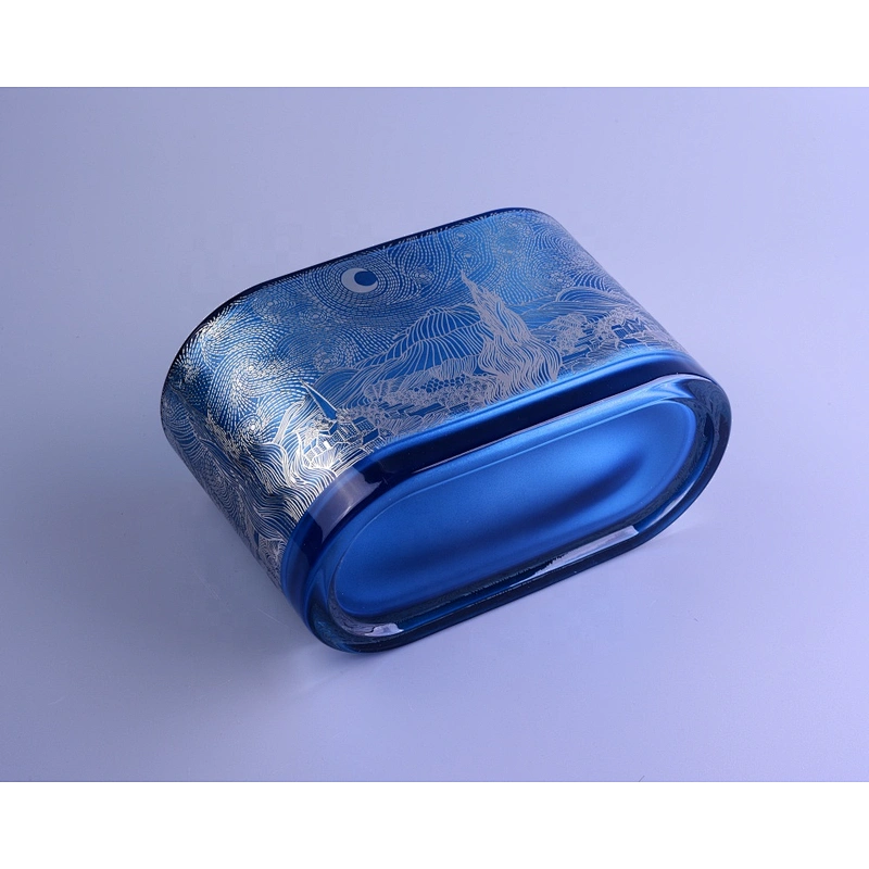 Chinese Custom blue glass candle containers 12oz 14oz