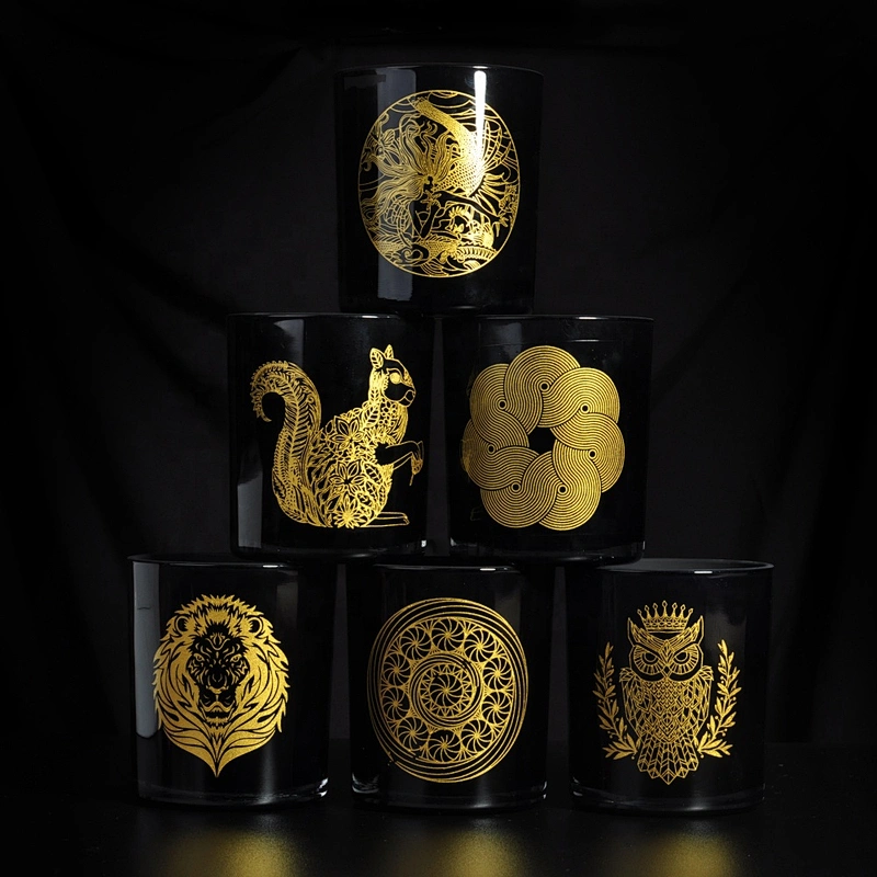 Wholesales customized black printed glass candle holder for home decor