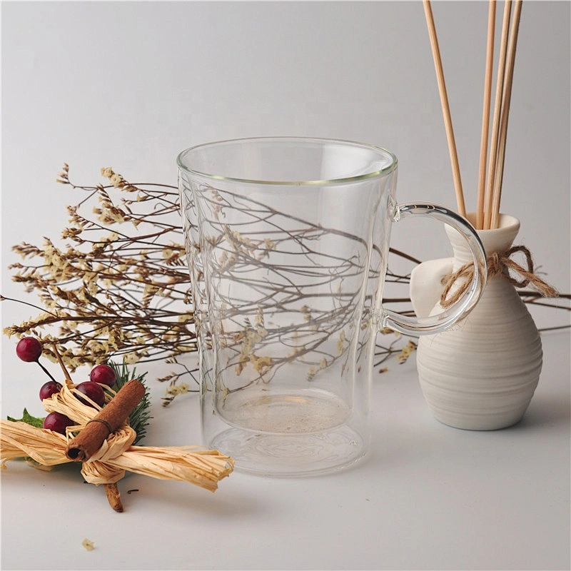Hand Made Borosilicate water tea Double Wall Glass Cups with handle