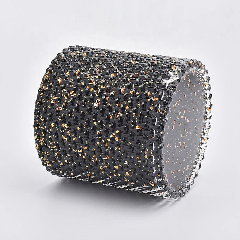 Elegant Black round glass candle holder with lid home decor