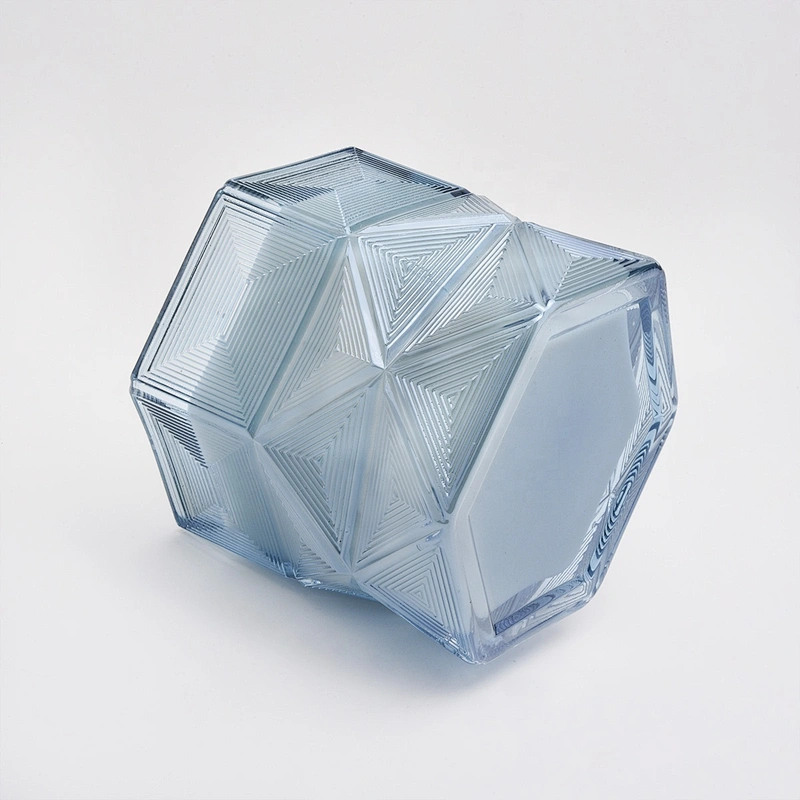 8oz 10oz 20oz Sunny Hexagon custom blue glass candle holders