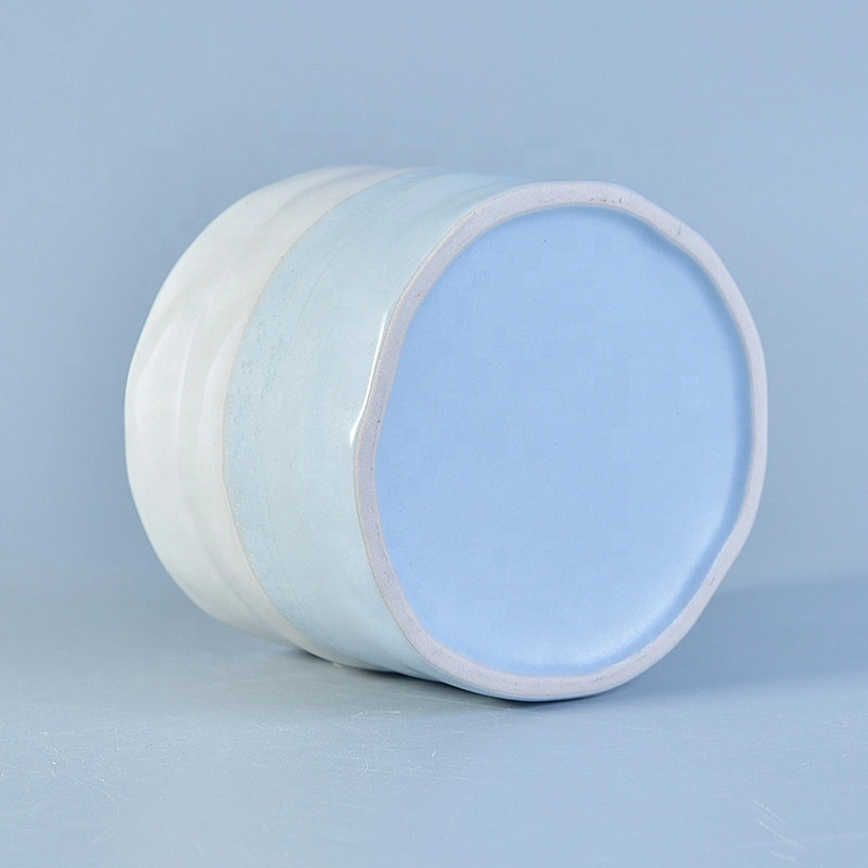 Cylinder blue candle ceramic jar empty