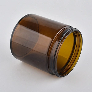 Supplier tealight amber glass candle holders with black plastic lid