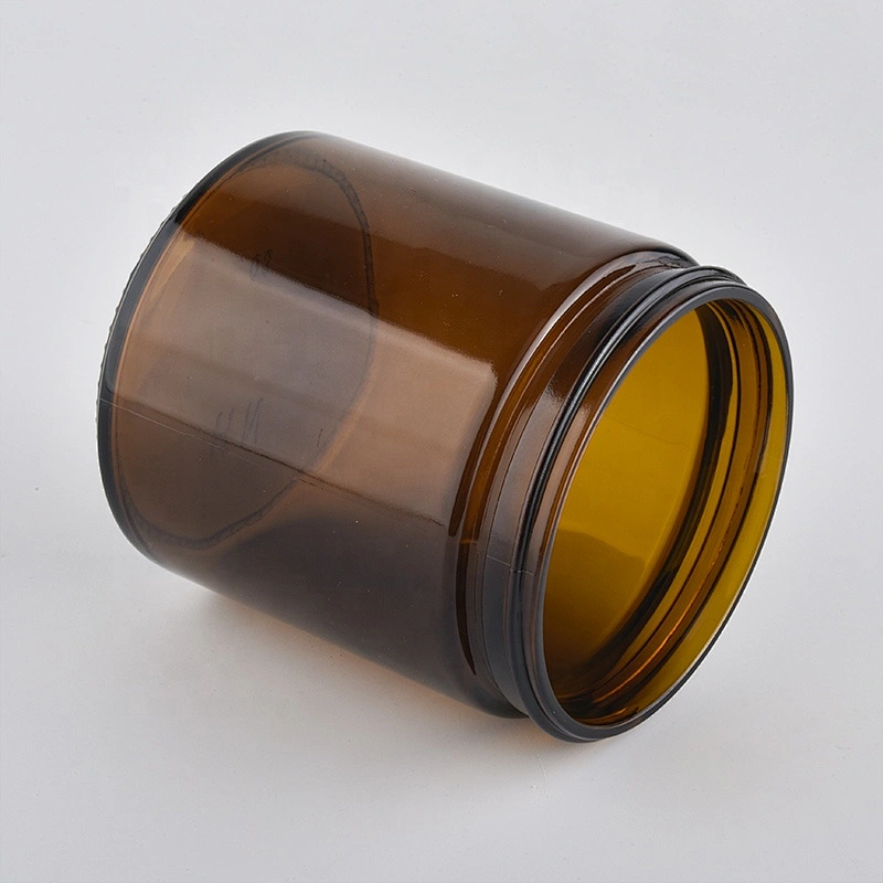 Supplier tealight amber glass candle holders with black plastic lid
