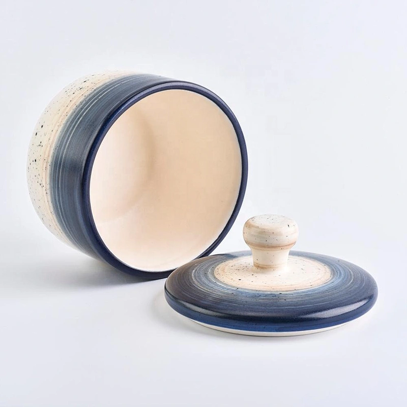 Wholesales custom blue luxury ceramic candle jar with lids