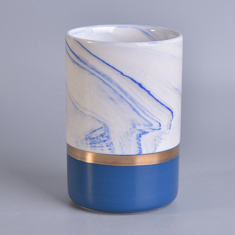 10oz Home decoration custom blue painted cylinder ceramic candle holders