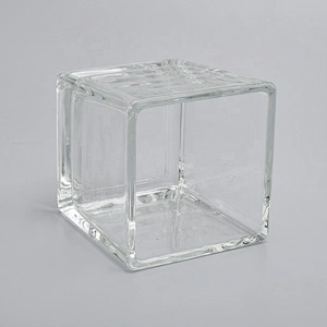 Square Glass Candle Jars With Different Surface decoration