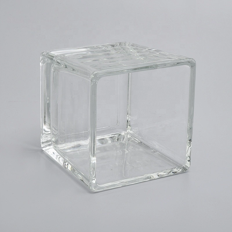 Square Glass Candle Jars With Different Surface decoration