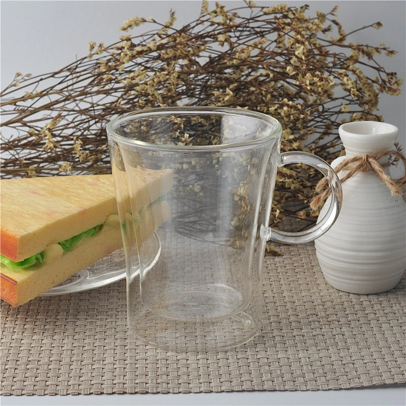 Heat resistant Borosilicate water tea Double Wall Glass Cup with handle