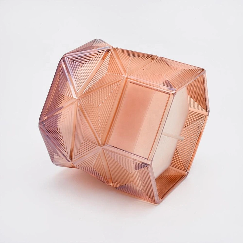 Sunny amber Hexagon decorative candle glass holder container