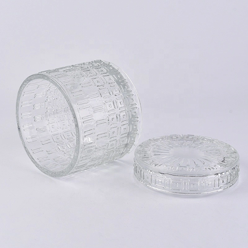 Custom emboss empty glass candle jars with lid