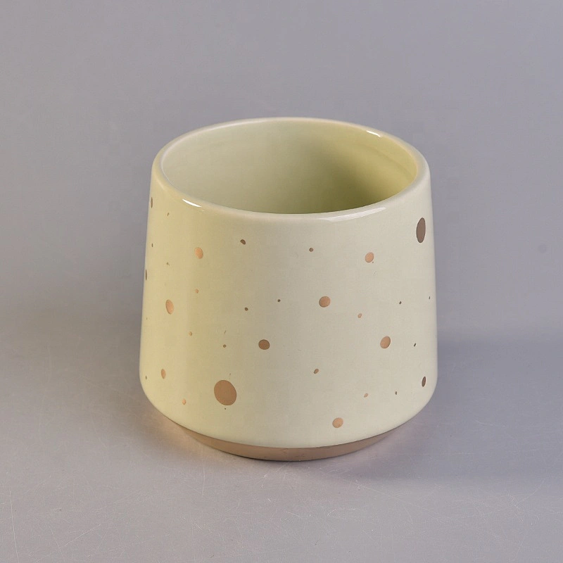 Wholesales green luxury candle ceramic holder container with wooden lid