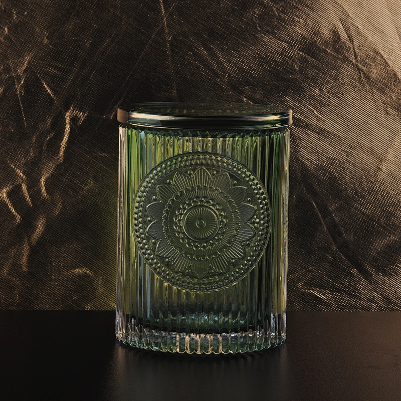 Wholesales stripe crystal lotus glass candle jar with lid 10oz
