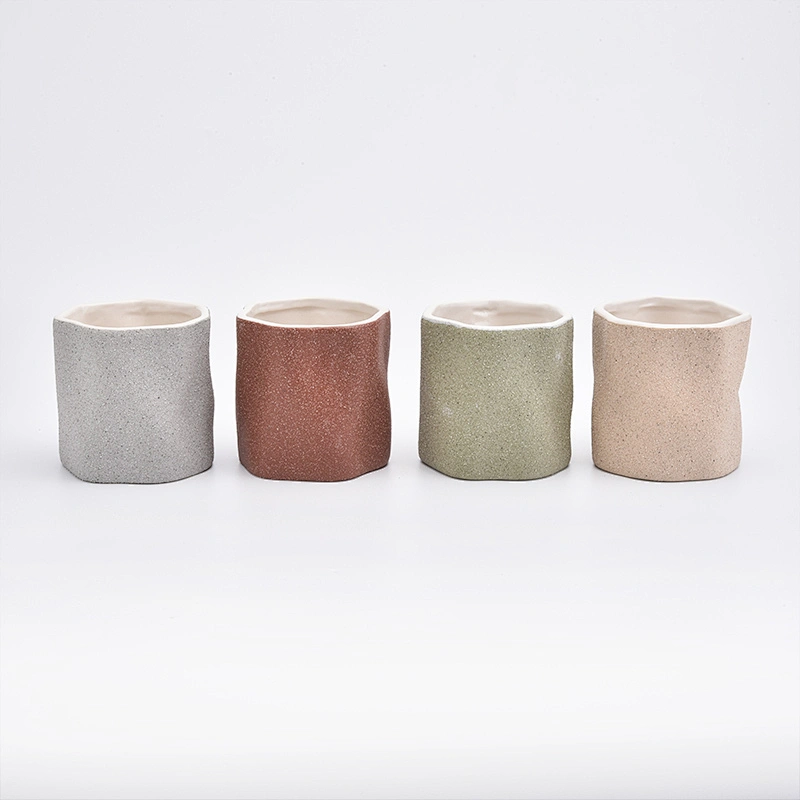 Green Sand Effect Ceramic Candle Containers  for Home Decor Soy Wax Candlestick
