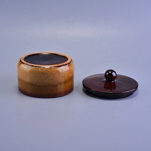 Wholesales chinese brown round ceramic candle container with lid