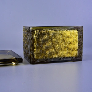 Wholesales luxury spray square gold glass candle holders with lid
