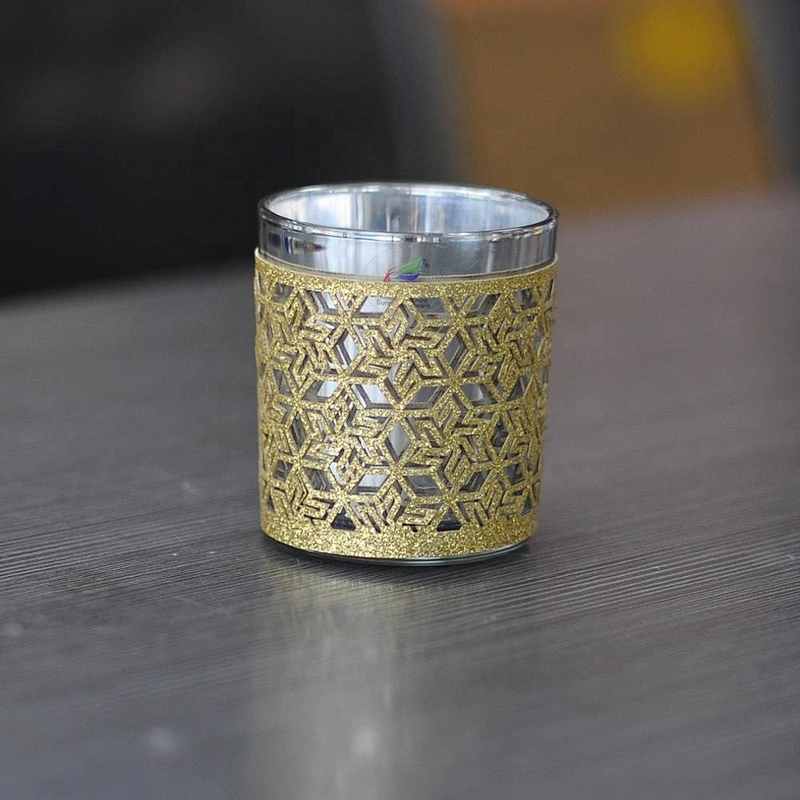Sunny tealight Custom gold woven glass candle jar