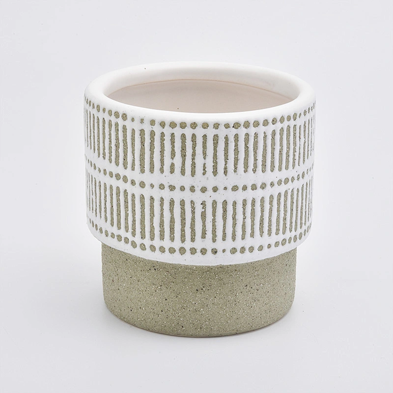 18oz Sand Effect Green Ceramic Candle Holders Candle Jars for Home Decor