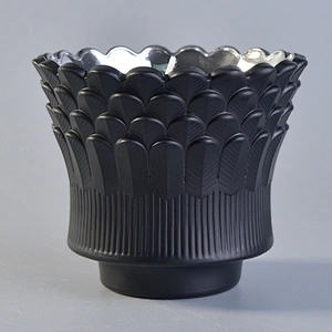 Luxury black decorative feather tealight glass candle holder 8oz 10oz 12oz