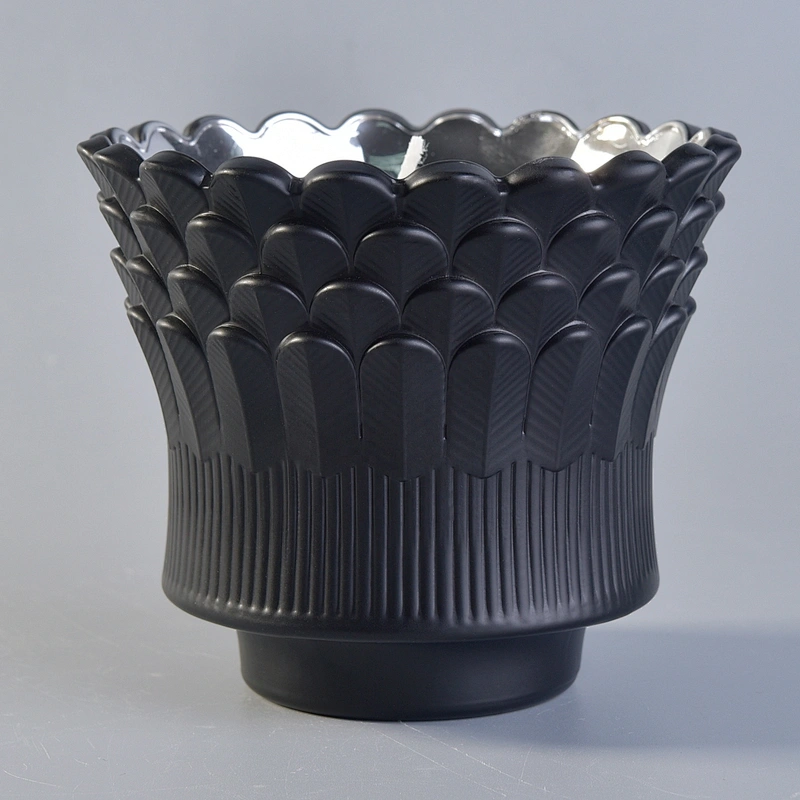 Luxury black decorative feather tealight glass candle holder 8oz 10oz 12oz