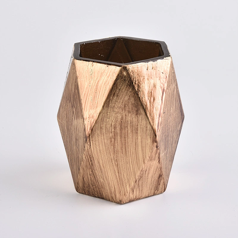 Custom Gold Hexagon Glass Candle Holders