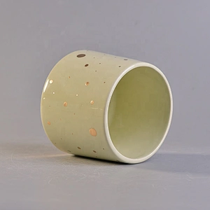Wholesales green luxury candle ceramic holder container with wooden lid