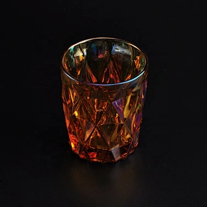 Luxury geometric iridescent tealight glass candle holder 8oz 10oz