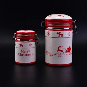 Vintage tea light ceramic candle jars with metal lid christmas