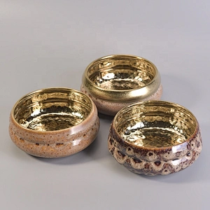 10oz 120z 14oz Sunny golden electroplated empty ceramic candle holders