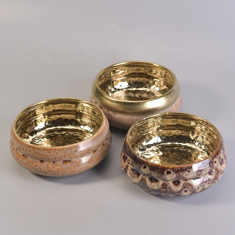 10oz 120z 14oz Sunny golden electroplated empty ceramic candle holders