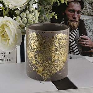 Wholesales amber luxury custom pattern ceramic candle holders 10oz
