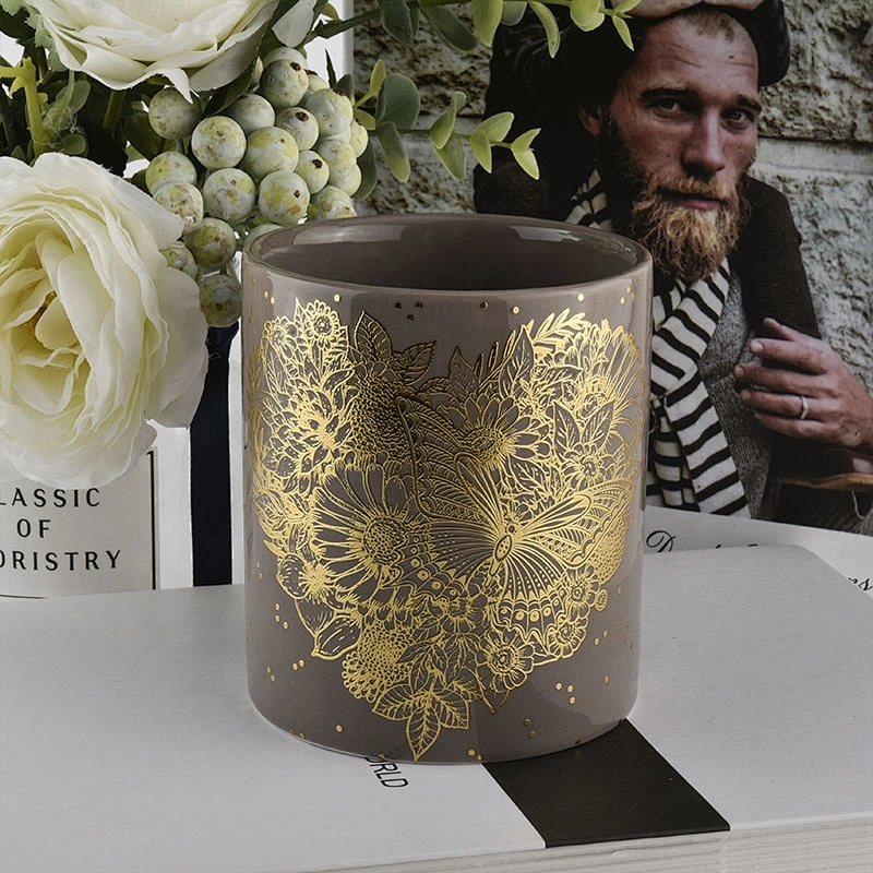 Wholesales amber luxury custom pattern ceramic candle holders 10oz