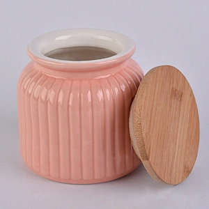 6oz 8oz 10oz Wholesales pink decorative ceramic candle jars with wood lids