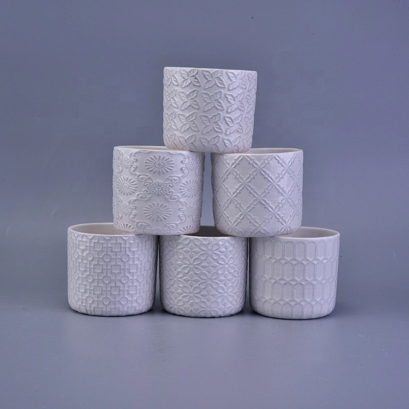 Wholesales white flower shape menorah ceramic candle cups