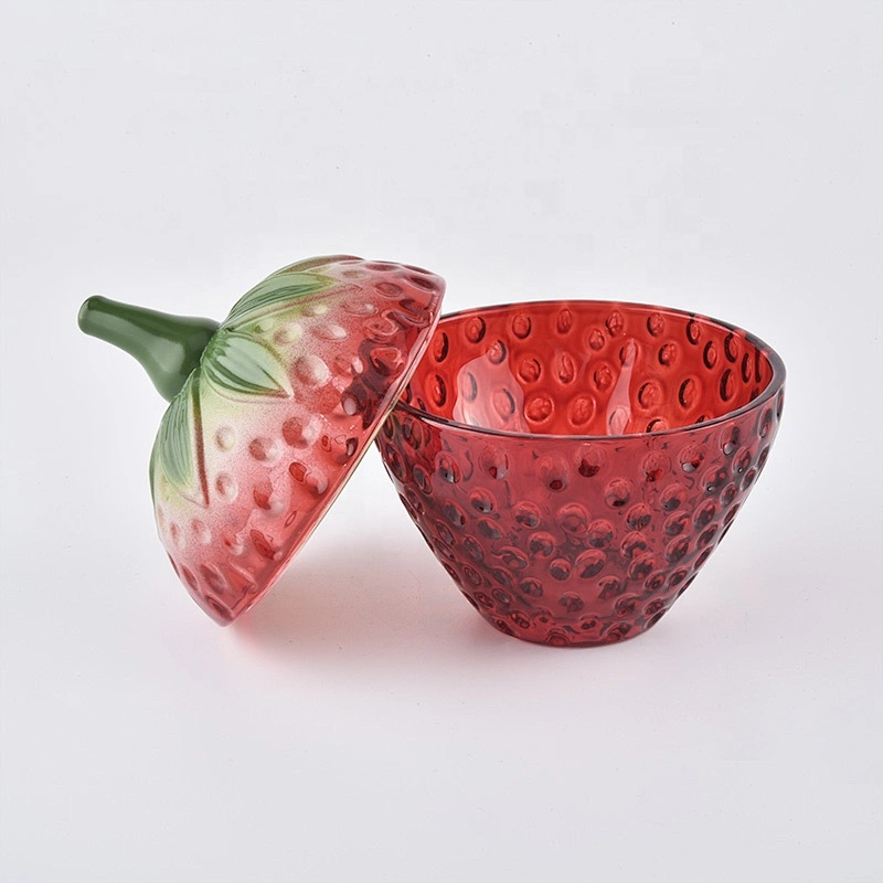 10oz 12oz Wholesales strawberry glass candle jar with lid